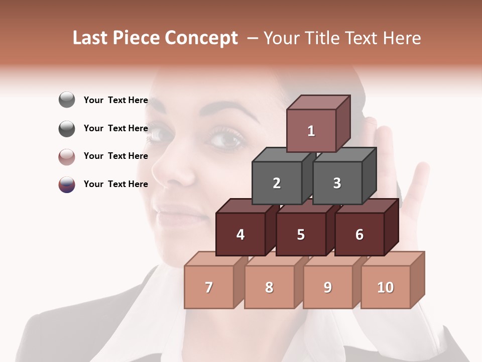 A Woman In A Business Suit Is Holding Her Hand Up To Her Ear PowerPoint Template