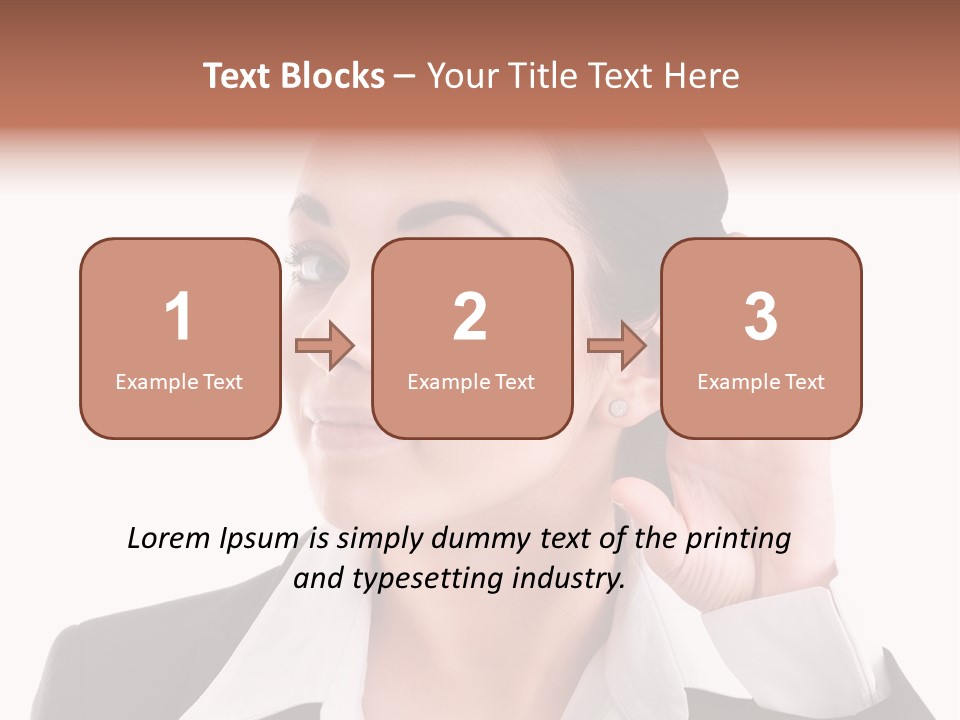 A Woman In A Business Suit Is Holding Her Hand Up To Her Ear PowerPoint Template