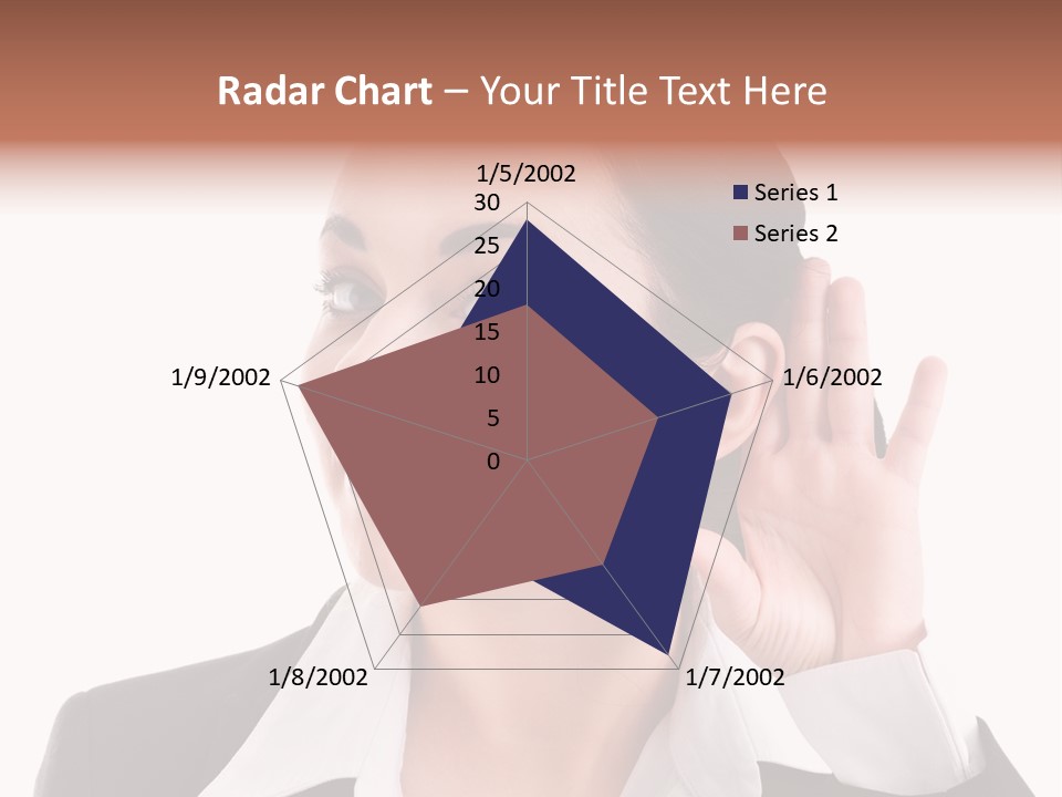 A Woman In A Business Suit Is Holding Her Hand Up To Her Ear PowerPoint Template