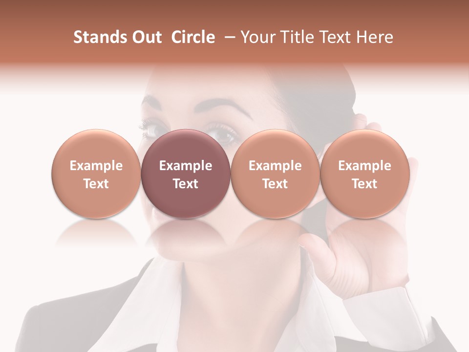 A Woman In A Business Suit Is Holding Her Hand Up To Her Ear PowerPoint Template