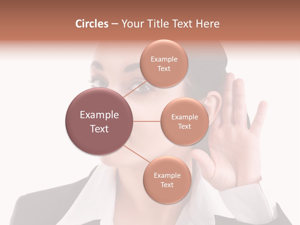 A Woman In A Business Suit Is Holding Her Hand Up To Her Ear PowerPoint Template