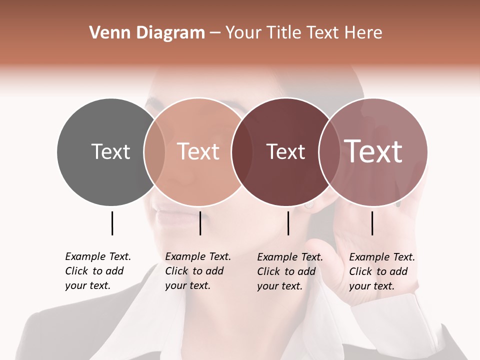 A Woman In A Business Suit Is Holding Her Hand Up To Her Ear PowerPoint Template