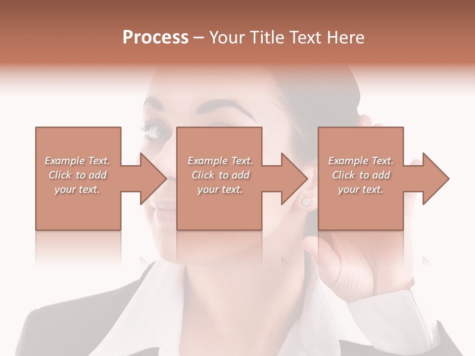 A Woman In A Business Suit Is Holding Her Hand Up To Her Ear PowerPoint Template