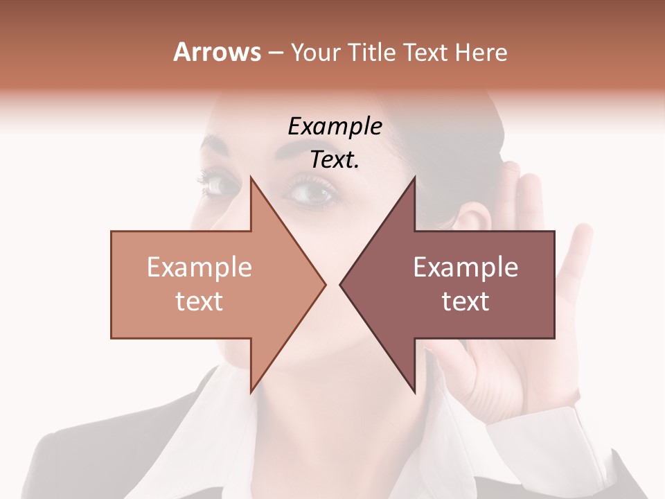 A Woman In A Business Suit Is Holding Her Hand Up To Her Ear PowerPoint Template