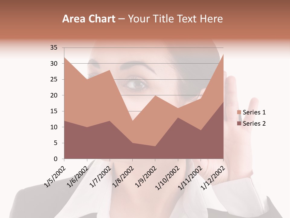 A Woman In A Business Suit Is Holding Her Hand Up To Her Ear PowerPoint Template