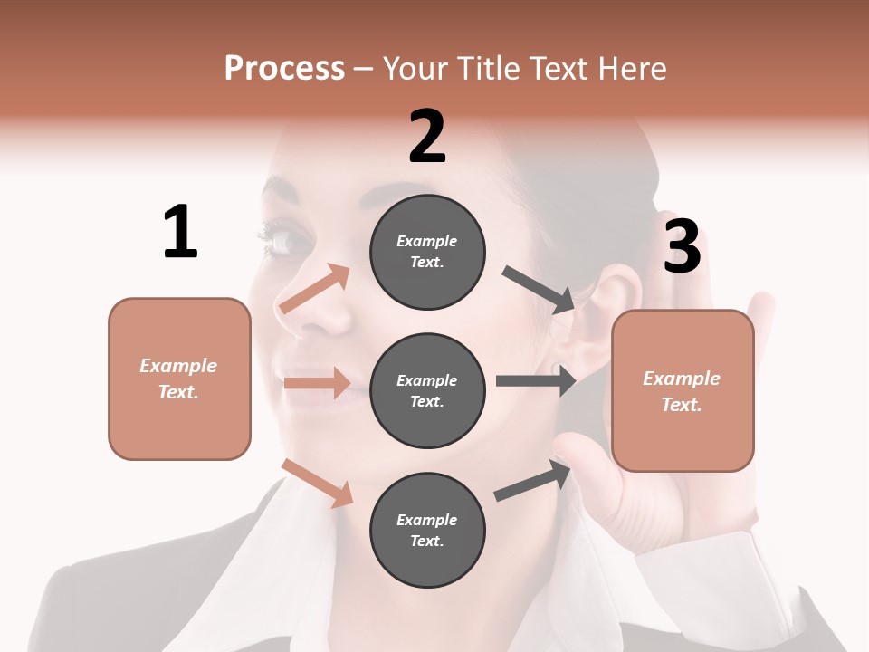 A Woman In A Business Suit Is Holding Her Hand Up To Her Ear PowerPoint Template