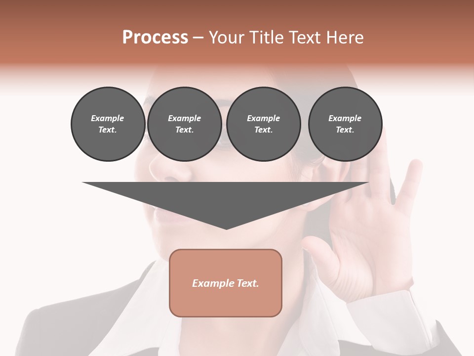 A Woman In A Business Suit Is Holding Her Hand Up To Her Ear PowerPoint Template