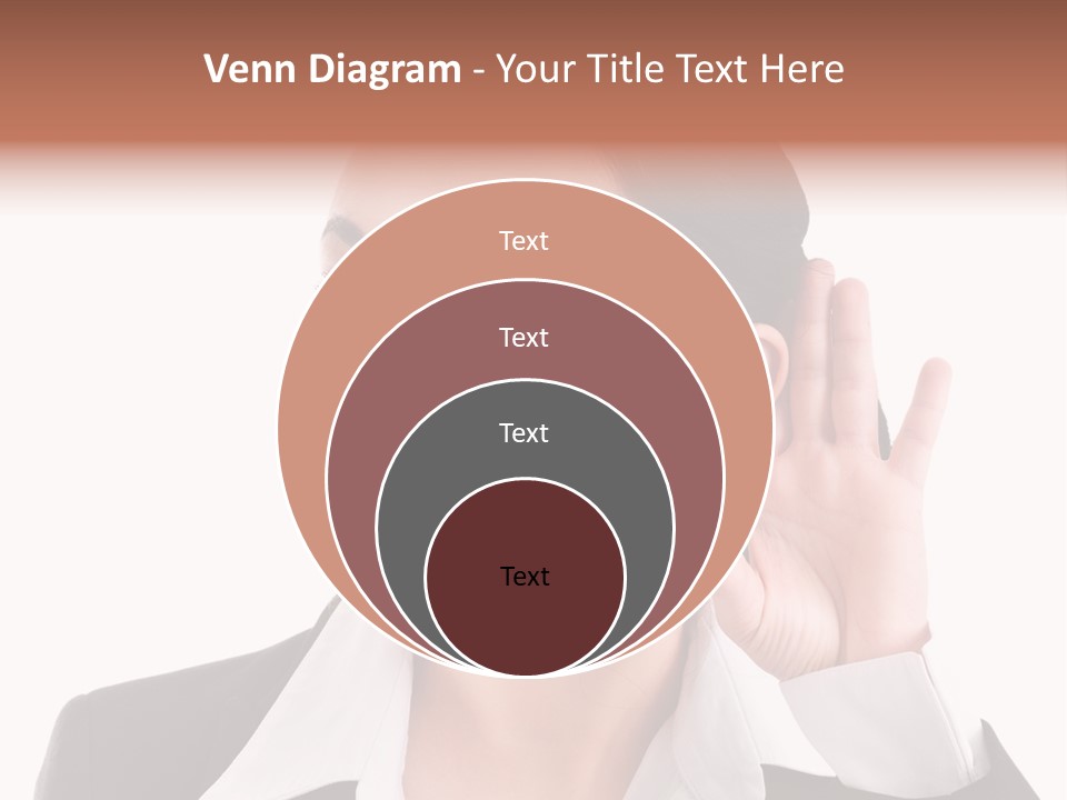 A Woman In A Business Suit Is Holding Her Hand Up To Her Ear PowerPoint Template