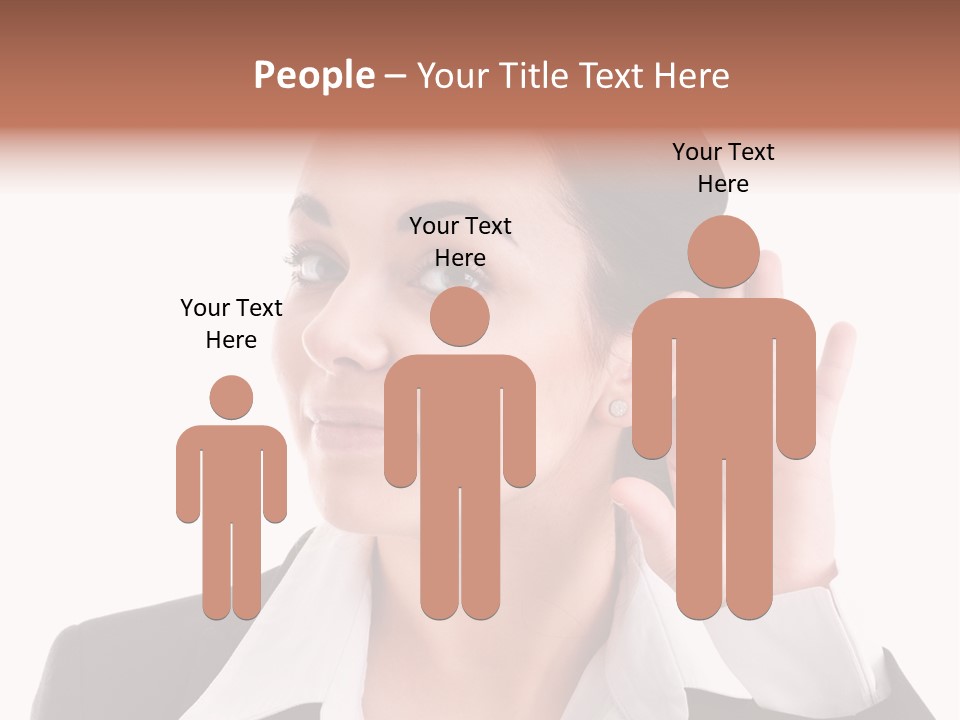 A Woman In A Business Suit Is Holding Her Hand Up To Her Ear PowerPoint Template