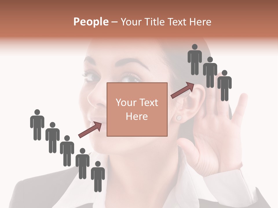 A Woman In A Business Suit Is Holding Her Hand Up To Her Ear PowerPoint Template