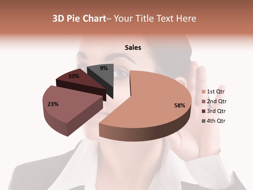 A Woman In A Business Suit Is Holding Her Hand Up To Her Ear PowerPoint Template