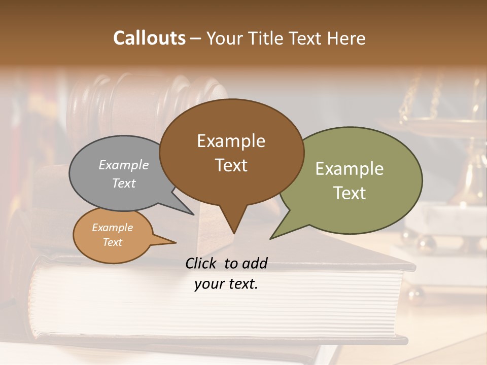 A Wooden Judge's Gavel On Top Of A Book PowerPoint Template