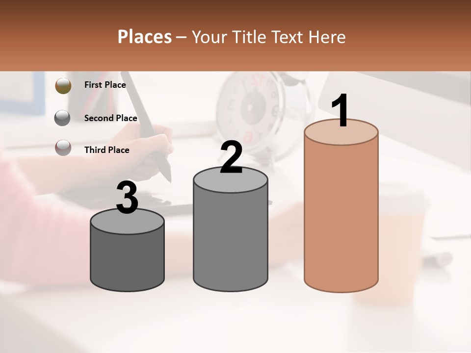 A Woman Writing On A Piece Of Paper Next To A Cup Of Coffee PowerPoint Template