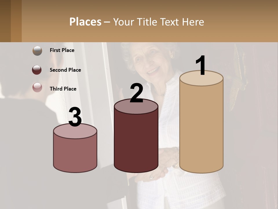 An Elderly Woman Shaking Hands With A Woman In Front Of A Red Door PowerPoint Template