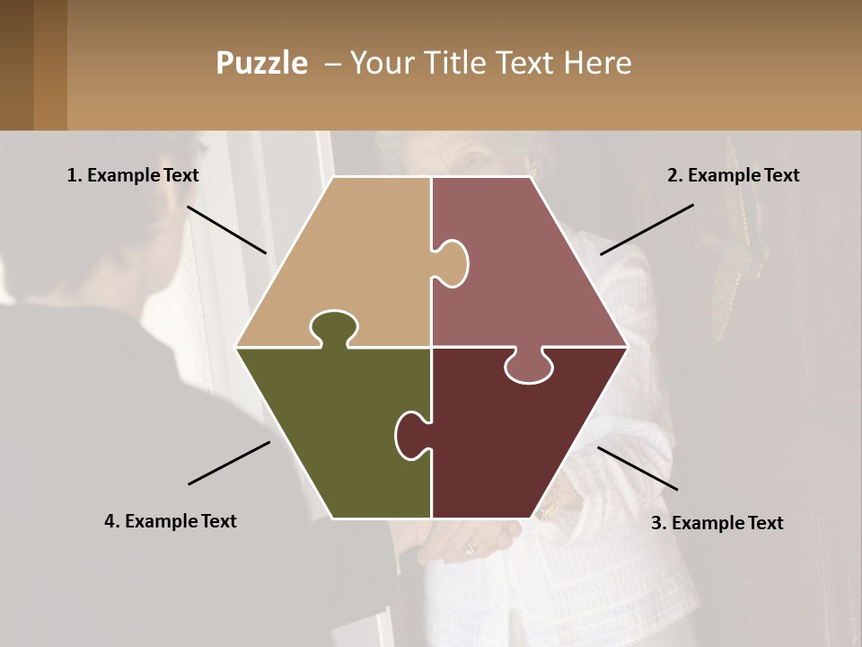 An Elderly Woman Shaking Hands With A Woman In Front Of A Red Door PowerPoint Template