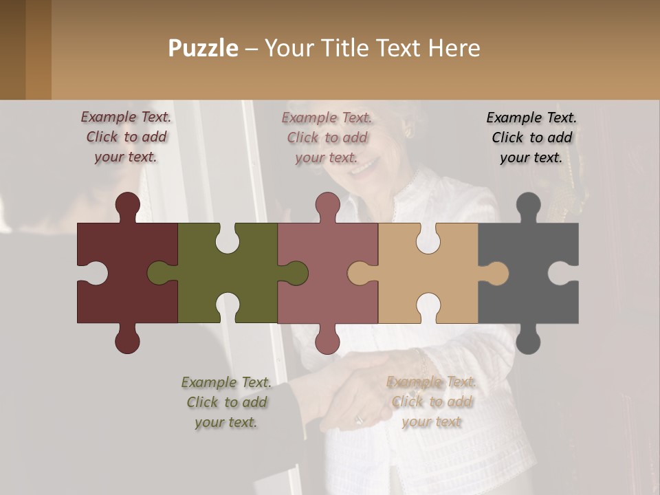 An Elderly Woman Shaking Hands With A Woman In Front Of A Red Door PowerPoint Template