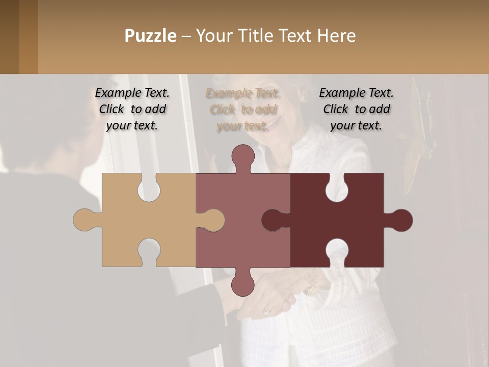 An Elderly Woman Shaking Hands With A Woman In Front Of A Red Door PowerPoint Template