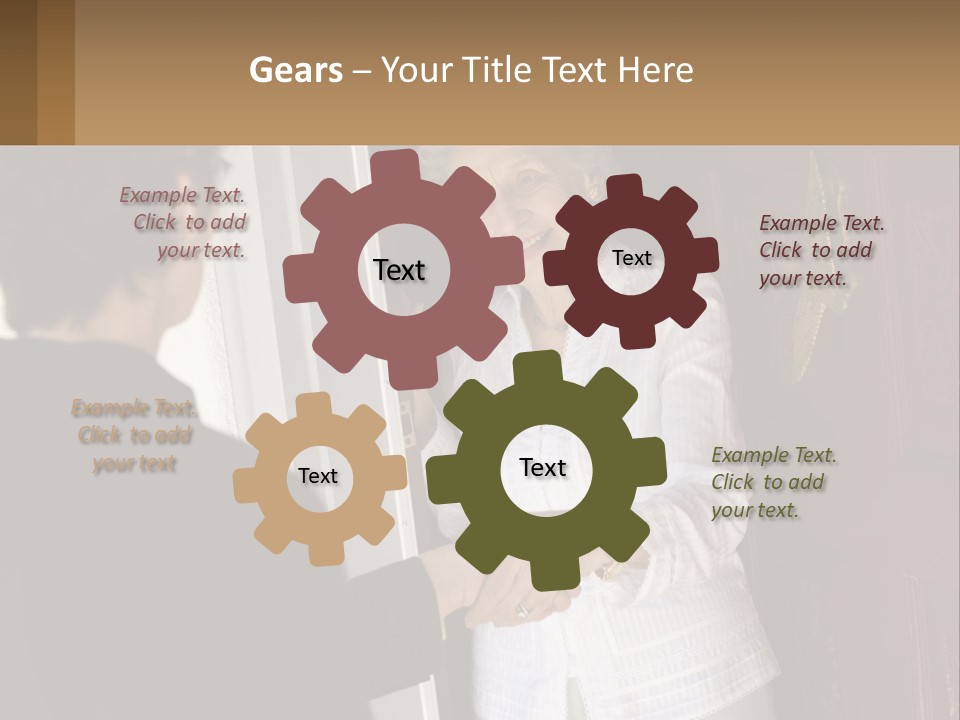 An Elderly Woman Shaking Hands With A Woman In Front Of A Red Door PowerPoint Template