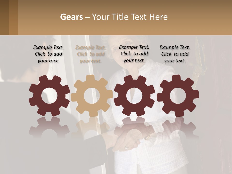 An Elderly Woman Shaking Hands With A Woman In Front Of A Red Door PowerPoint Template