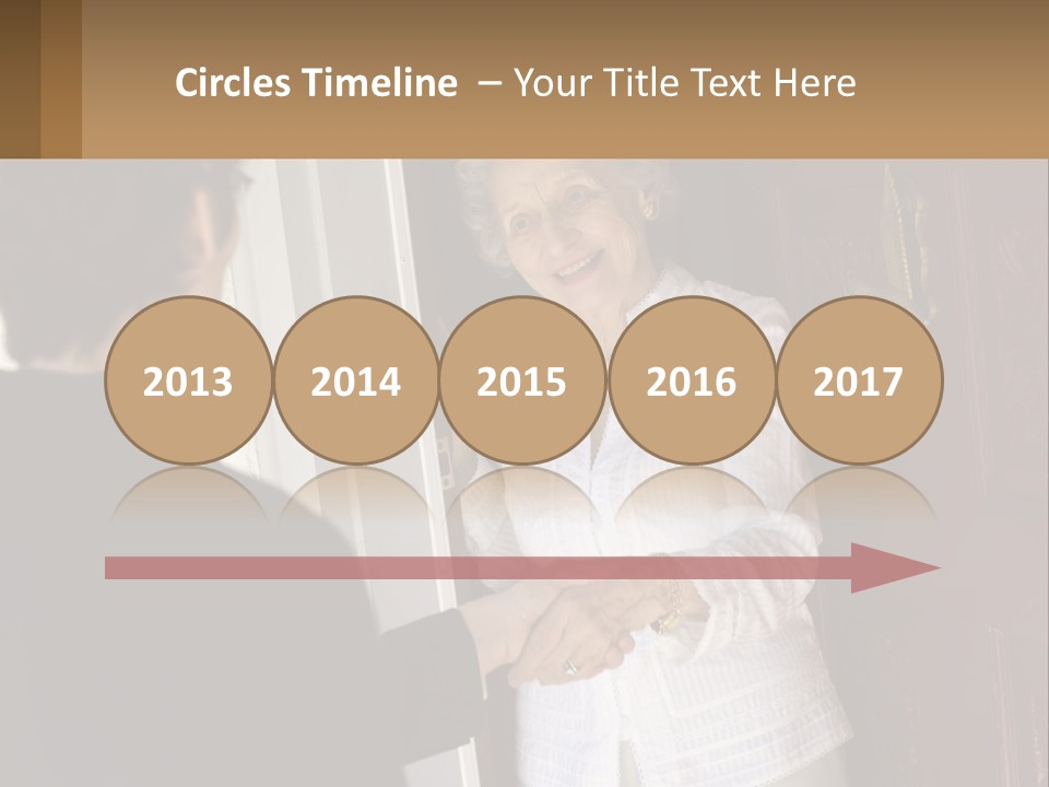 An Elderly Woman Shaking Hands With A Woman In Front Of A Red Door PowerPoint Template