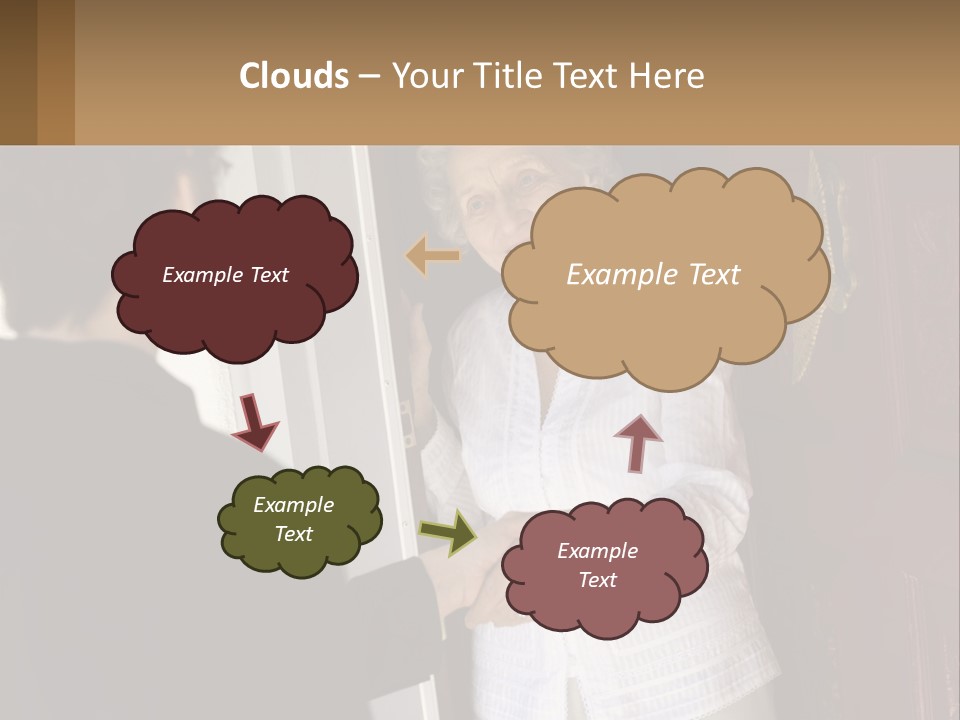 An Elderly Woman Shaking Hands With A Woman In Front Of A Red Door PowerPoint Template