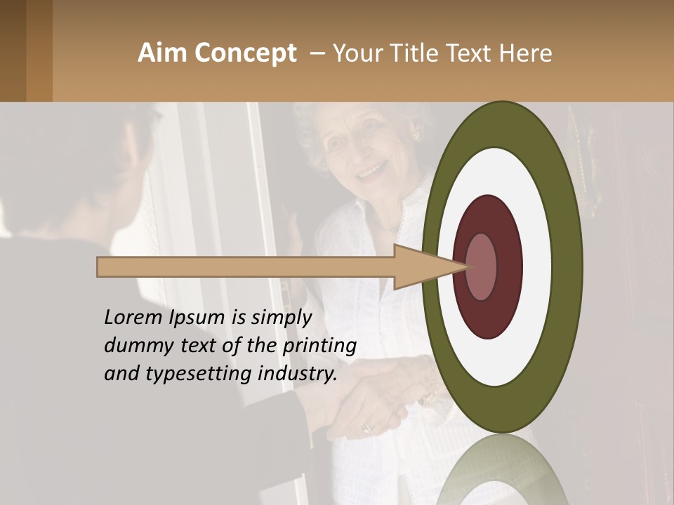 An Elderly Woman Shaking Hands With A Woman In Front Of A Red Door PowerPoint Template