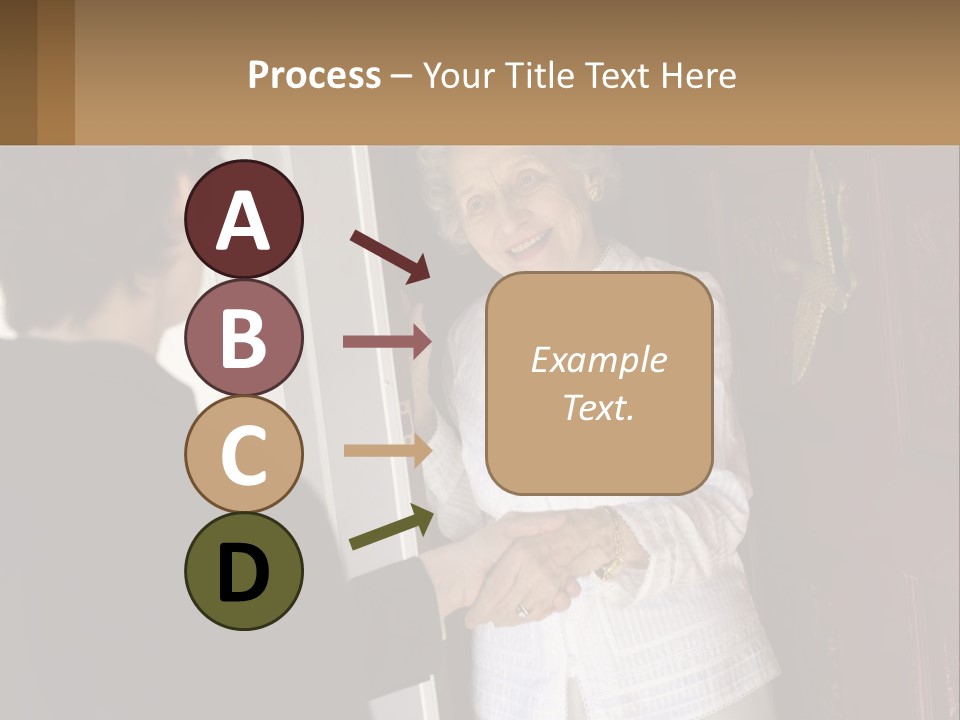 An Elderly Woman Shaking Hands With A Woman In Front Of A Red Door PowerPoint Template