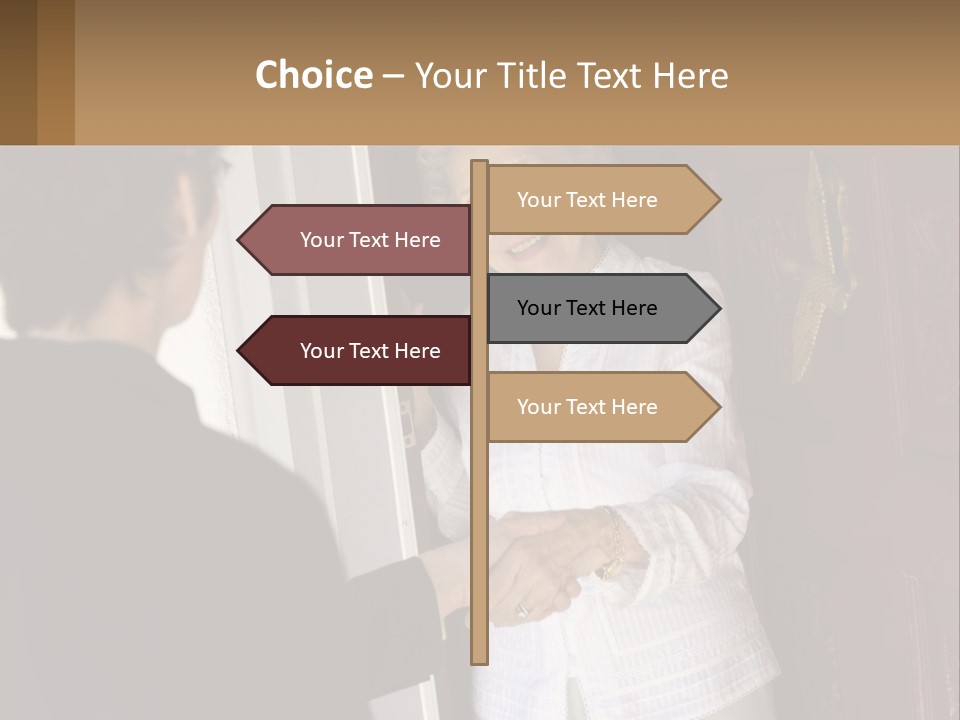 An Elderly Woman Shaking Hands With A Woman In Front Of A Red Door PowerPoint Template