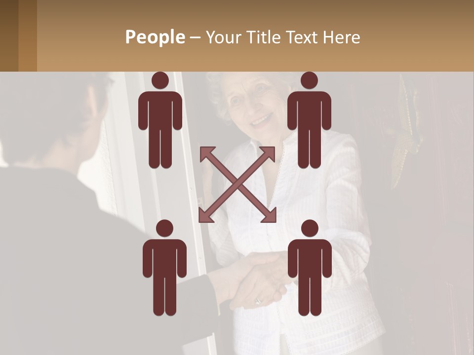 An Elderly Woman Shaking Hands With A Woman In Front Of A Red Door PowerPoint Template