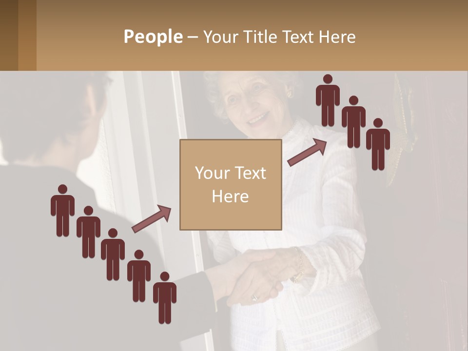 An Elderly Woman Shaking Hands With A Woman In Front Of A Red Door PowerPoint Template