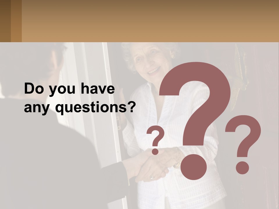 An Elderly Woman Shaking Hands With A Woman In Front Of A Red Door PowerPoint Template