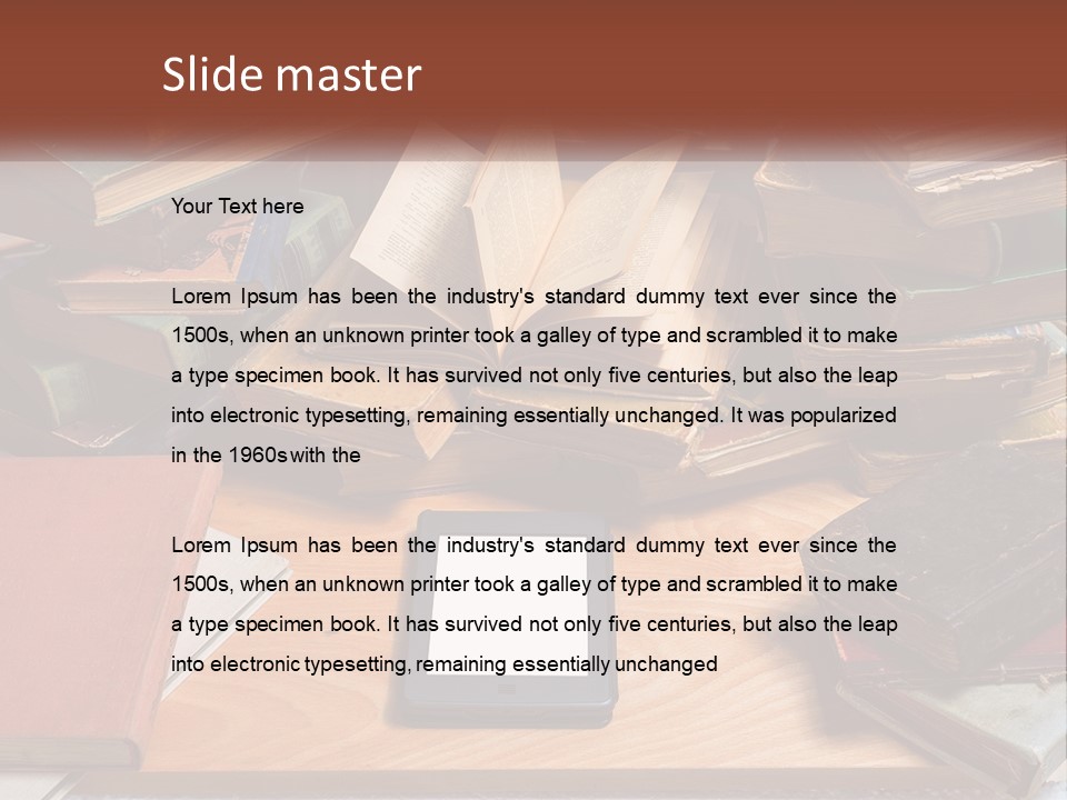 A Pile Of Books And A Tablet On A Table PowerPoint Template