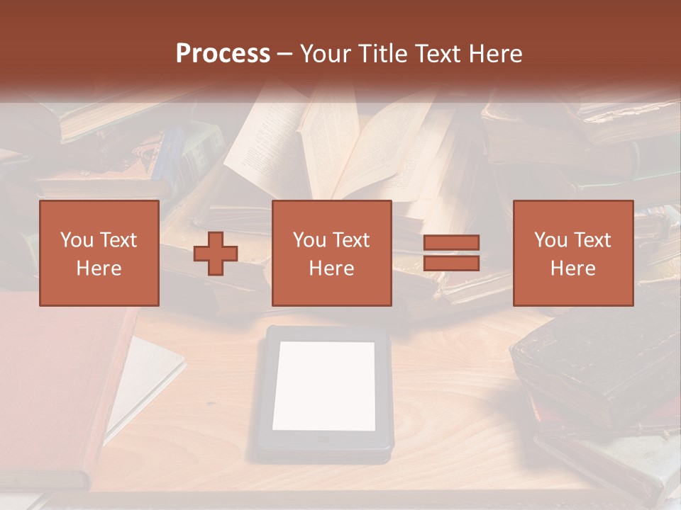A Pile Of Books And A Tablet On A Table PowerPoint Template