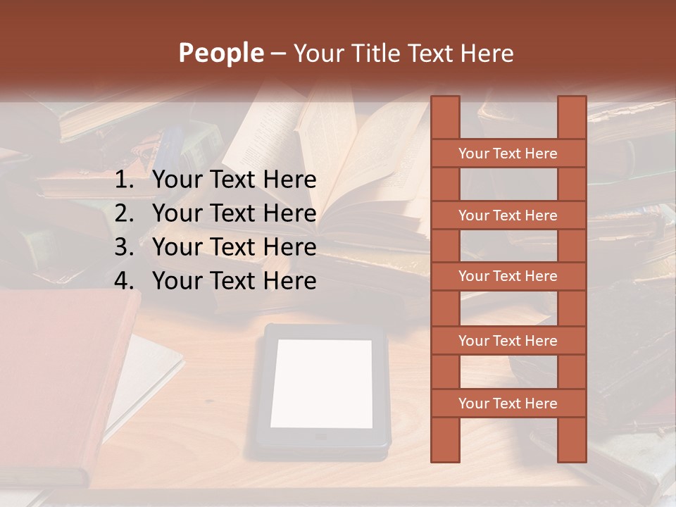 A Pile Of Books And A Tablet On A Table PowerPoint Template