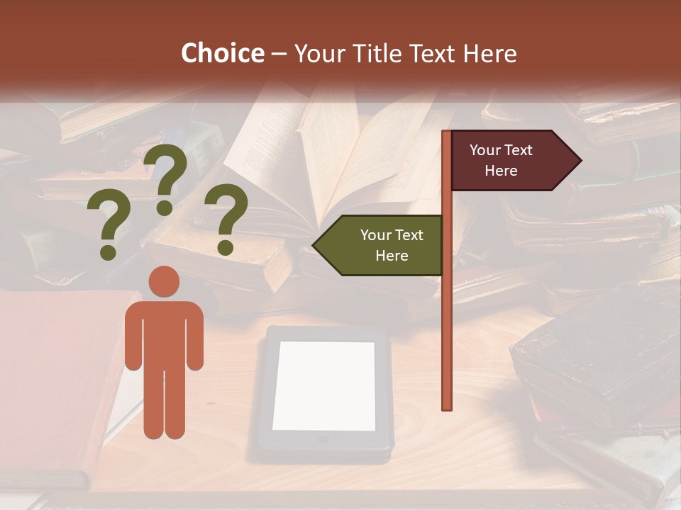 A Pile Of Books And A Tablet On A Table PowerPoint Template