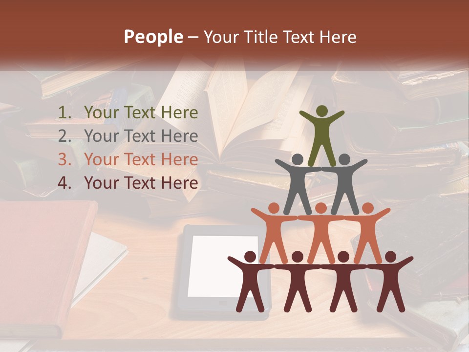 A Pile Of Books And A Tablet On A Table PowerPoint Template