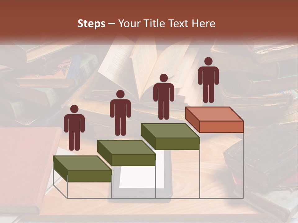 A Pile Of Books And A Tablet On A Table PowerPoint Template