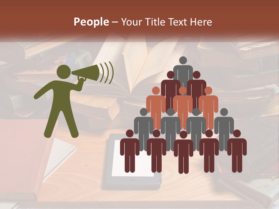 A Pile Of Books And A Tablet On A Table PowerPoint Template