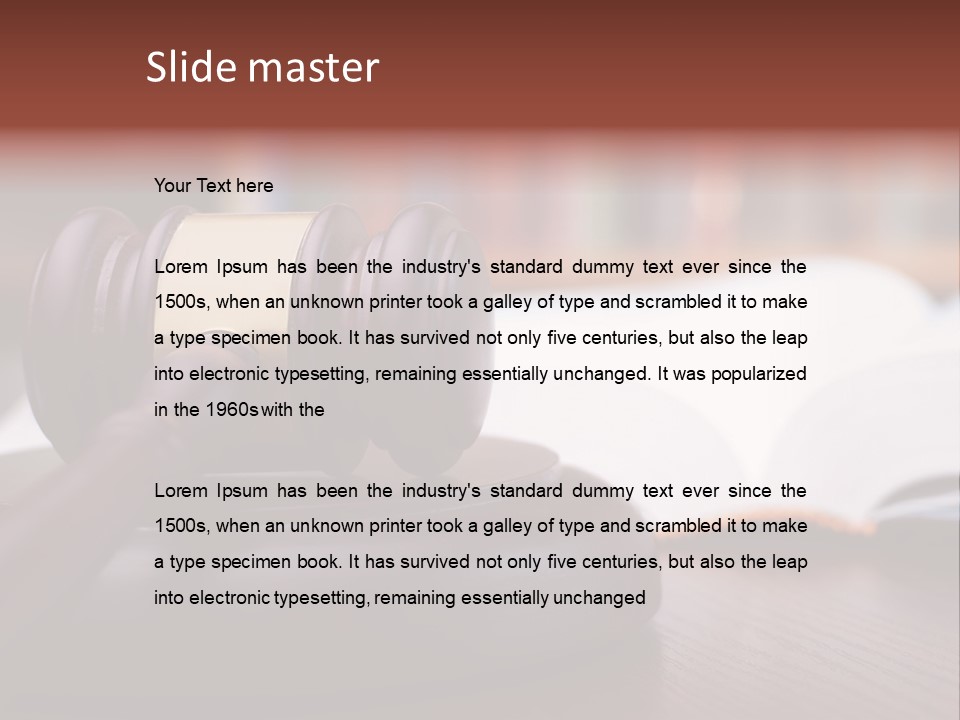 A Wooden Judge's Hammer On Top Of A Wooden Table PowerPoint Template