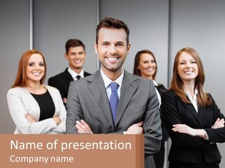 A Group Of Business People Standing In Front Of A Wall PowerPoint Template