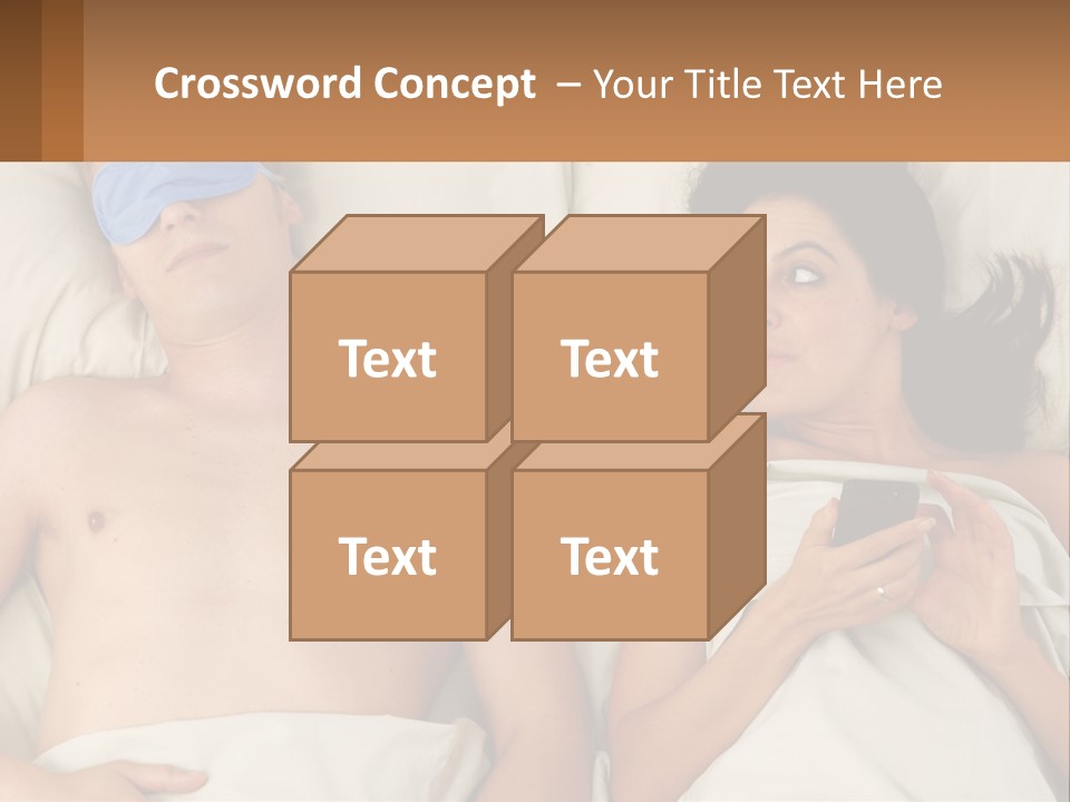 A Man And A Woman Laying In Bed With A Blindfold On Their Eyes PowerPoint Template