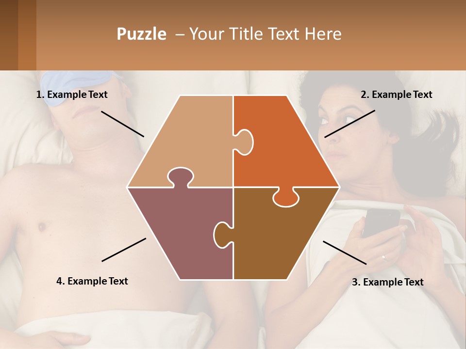 A Man And A Woman Laying In Bed With A Blindfold On Their Eyes PowerPoint Template