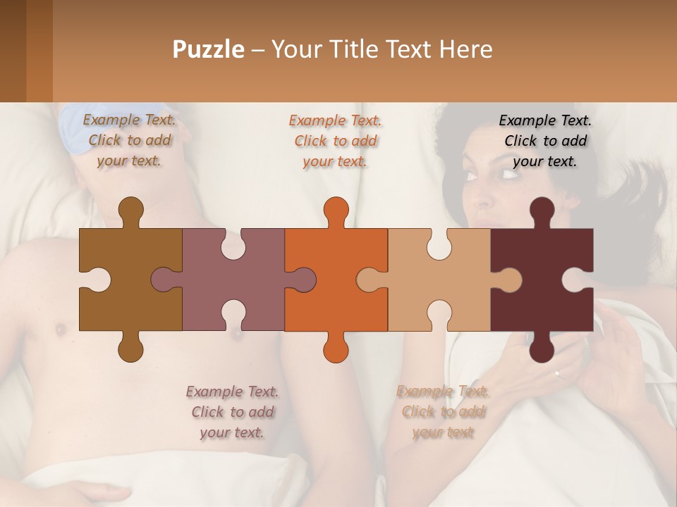 A Man And A Woman Laying In Bed With A Blindfold On Their Eyes PowerPoint Template