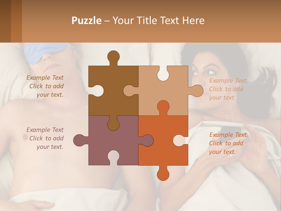 A Man And A Woman Laying In Bed With A Blindfold On Their Eyes PowerPoint Template