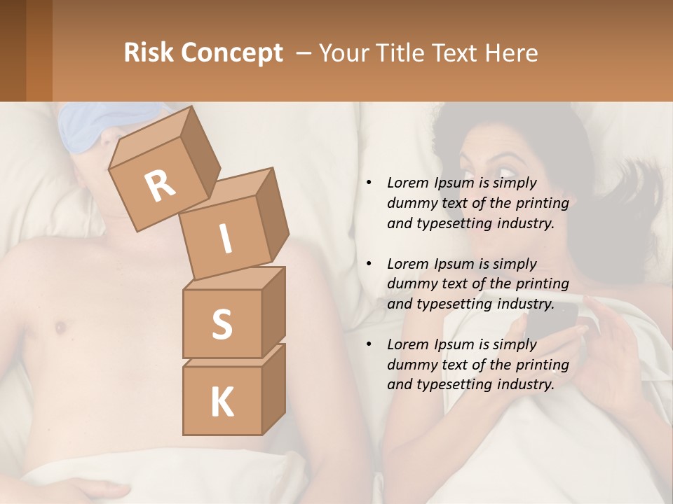 A Man And A Woman Laying In Bed With A Blindfold On Their Eyes PowerPoint Template