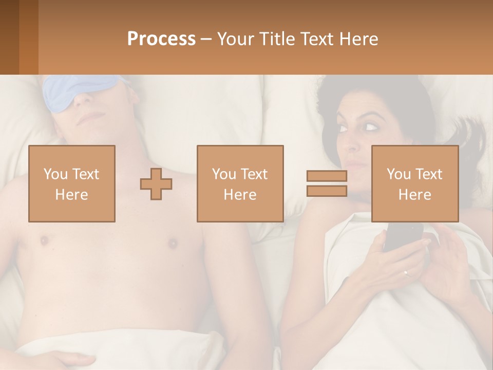 A Man And A Woman Laying In Bed With A Blindfold On Their Eyes PowerPoint Template