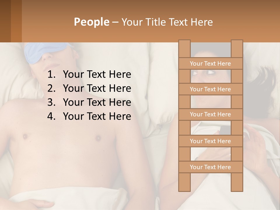 A Man And A Woman Laying In Bed With A Blindfold On Their Eyes PowerPoint Template