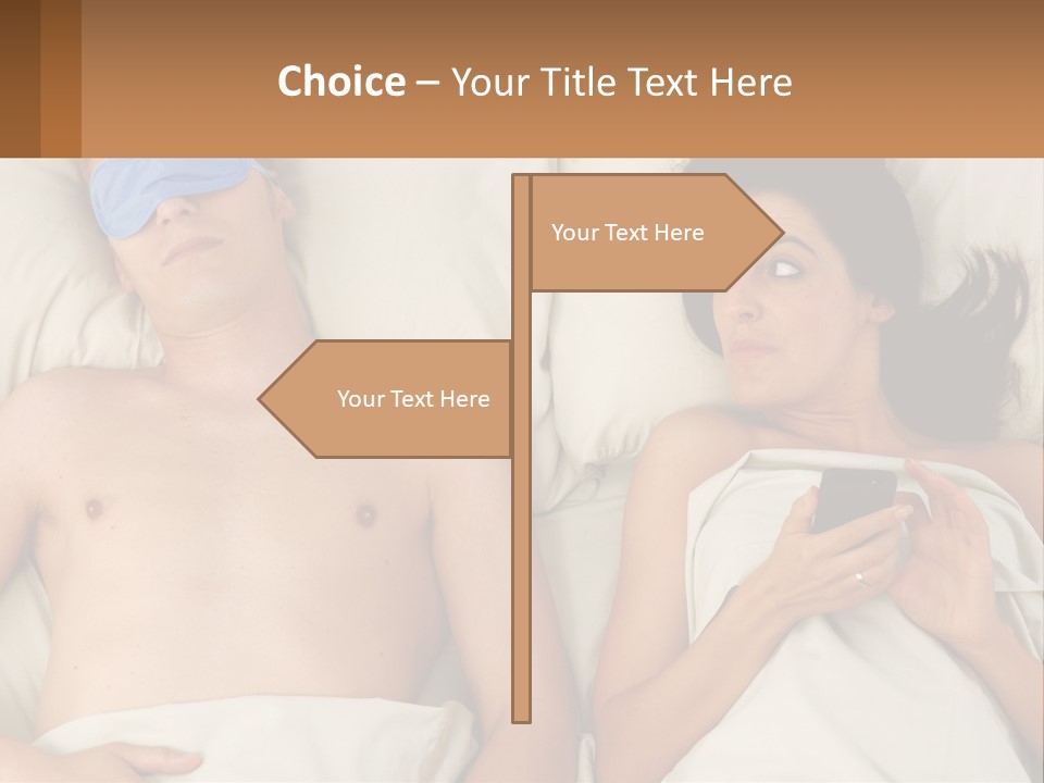 A Man And A Woman Laying In Bed With A Blindfold On Their Eyes PowerPoint Template