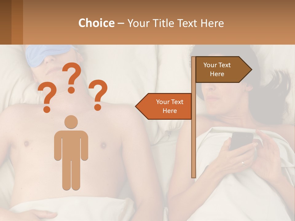 A Man And A Woman Laying In Bed With A Blindfold On Their Eyes PowerPoint Template