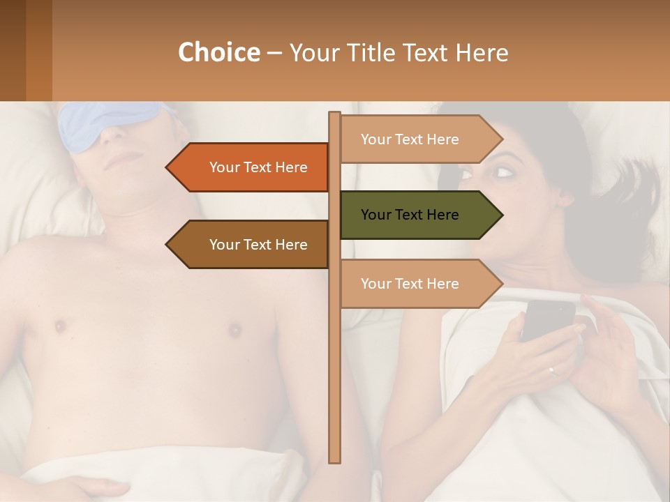 A Man And A Woman Laying In Bed With A Blindfold On Their Eyes PowerPoint Template